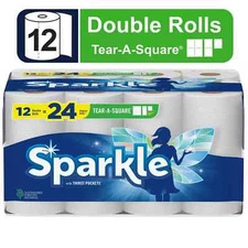 Sparkle Tear-a-Square Paper Towels, 12 Double Rolls Free Shipping