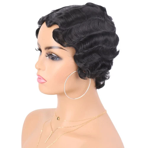Women Short Curly Wig Finger Wave Wig Vintage 1920s Cosplay Party Wigs - Picture 8 of 25