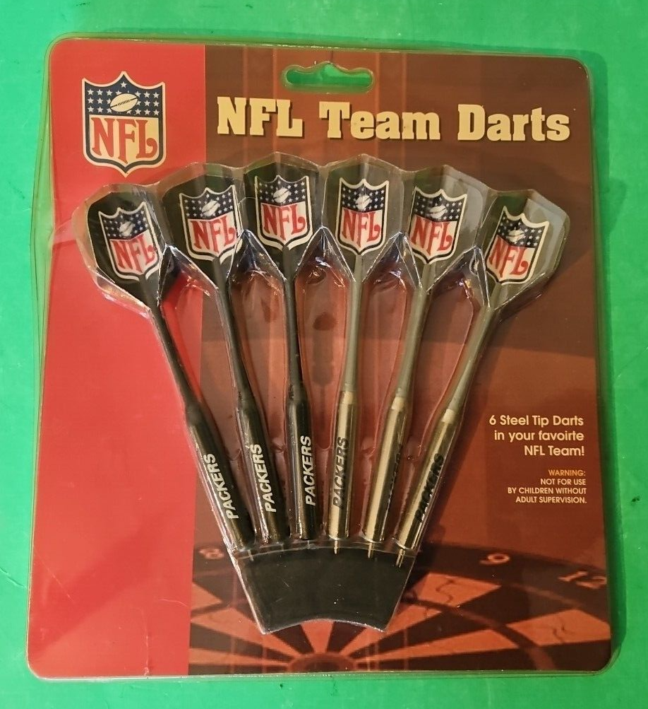 Set of 6 NFL Green Bay Packers Steel Tip Darts & Flights with Team Logo