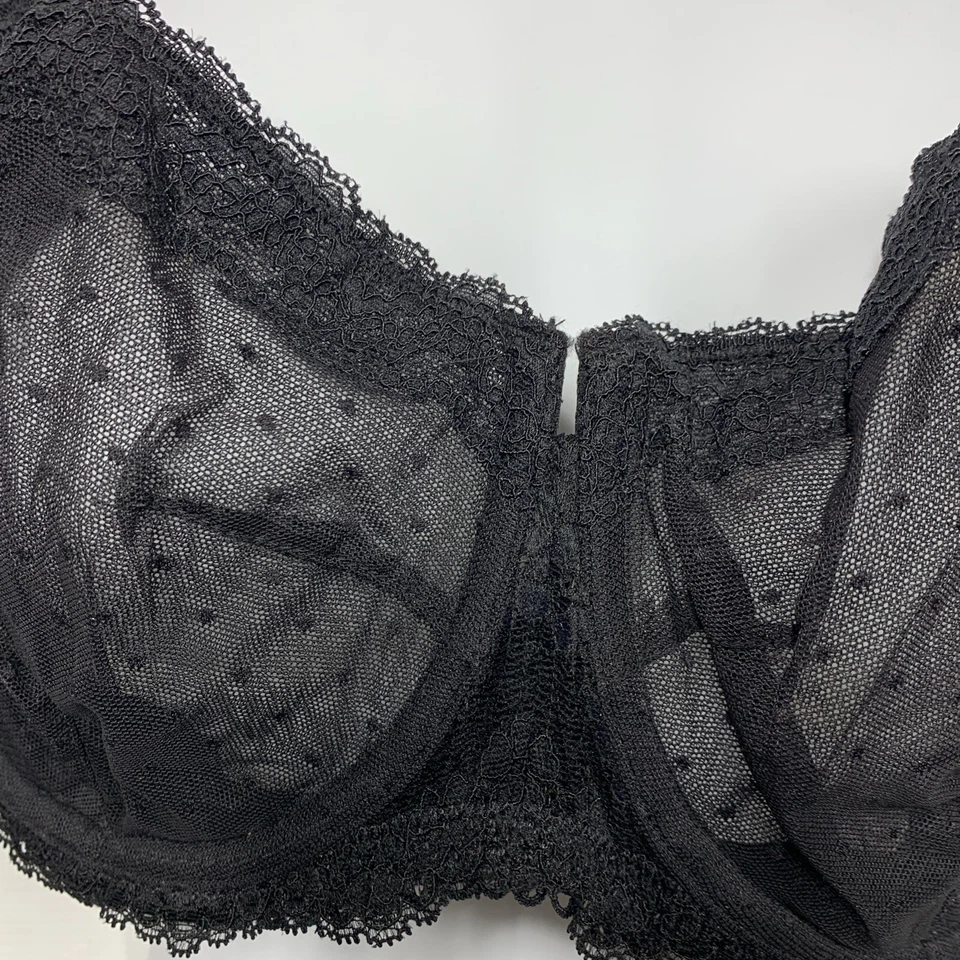 Sutiã feminino DOBREVA sexy de renda com aro balconette sem forro Demi preto transparente 42D - Imagem 2 de 4