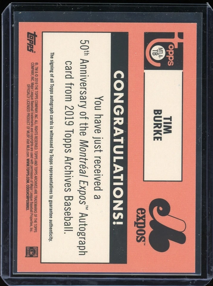 2019 Topps "Archives" TIM BURKE auto autograph expos - Image 2 of 2