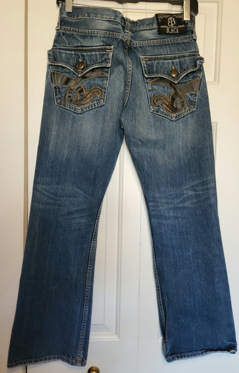 Bullhead 26x28 Straight Boot Jeans 90s Leather Pockets Blue