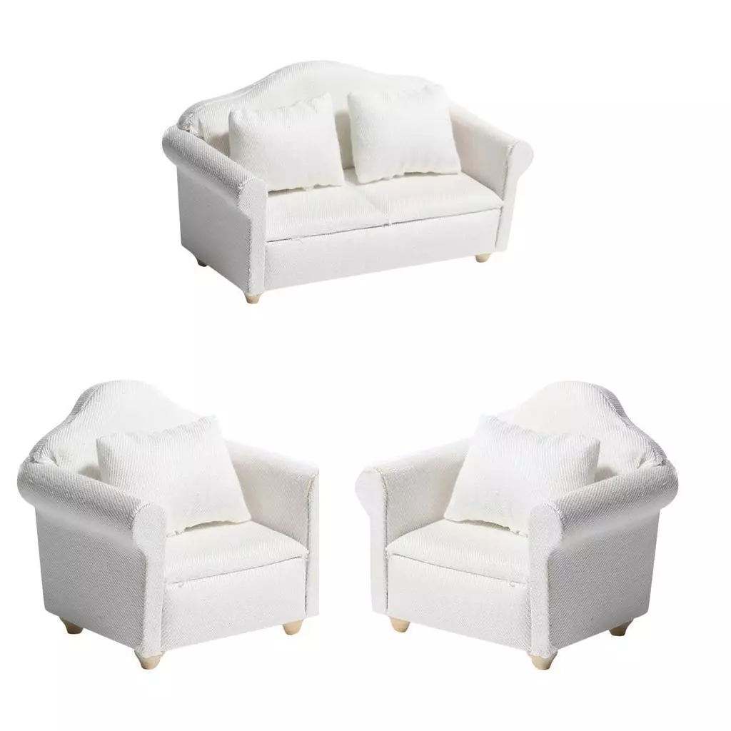 1 12 Dollhouse Miniature Wood Mini Pure White Sofa Set Living Room Toys DIY