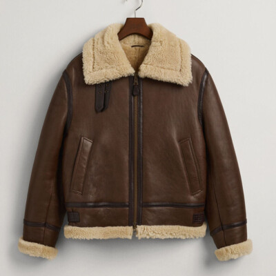 Men's RAF Aviator Flight Real Leather B3 Bomber Jacket Sheepskin Shearling Coat