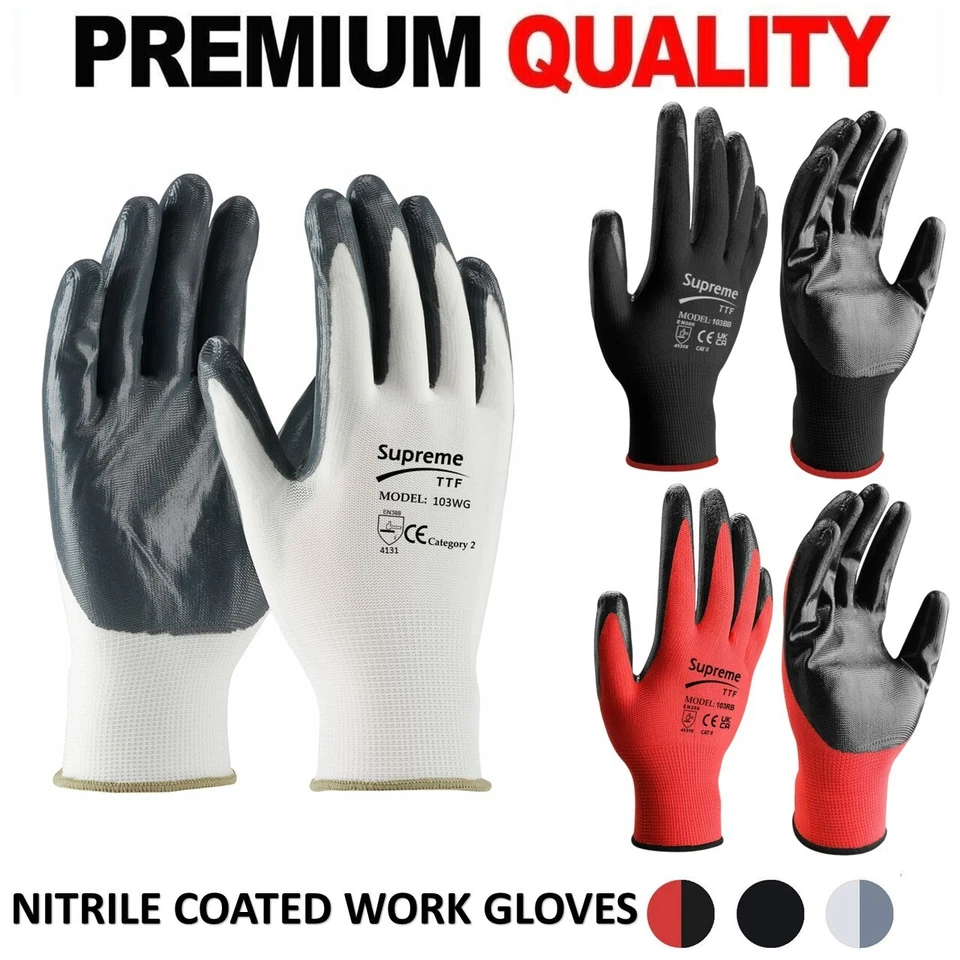 SUPREMETTF - SUPREMELY TOUGH 24 PAIRS NBR COATED SAFETY WORK GLOVES GLOVE GARDEN GRIP MENS BUILDERS GARDENING