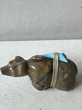 Zuni Bear Fetish Scott Garnoat *SIGNED* Carved Picasso Marble Pocket F 0229