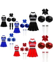 Kids Girls Cheer Leader Dance Outfits Halter Neck Crop Top With Mini Skirt