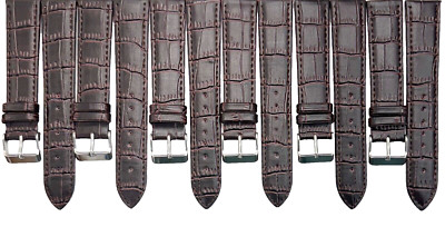 Lot of 6 Watch Bands D.Brown Genuine Leather Alligator Grain Flat Stitch 16x14mm