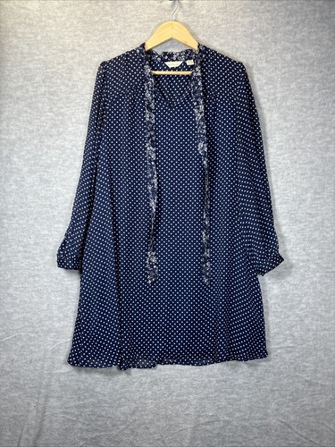 Anthropologie Kleid 11 1 Tylho Isla gepunktet Blumen marineblau transparent Krawatte Ausschnitt Mod - Bild 7 von 13