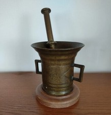 Antiker Apotheker Mörser inkl. Pistill Alt Bronze 3,9kg Arzt Stößel Holz Podest