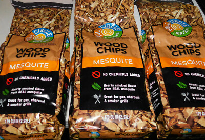 3 Bags Mesquite Wood Smoking BBQ Chips  - No Chemicals Added! - NEW SEALED!