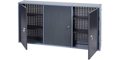 Werkzeugschrank H600xB1200xT200mm hammerschlagsilber anthrazit 3 Lochrückwänd...