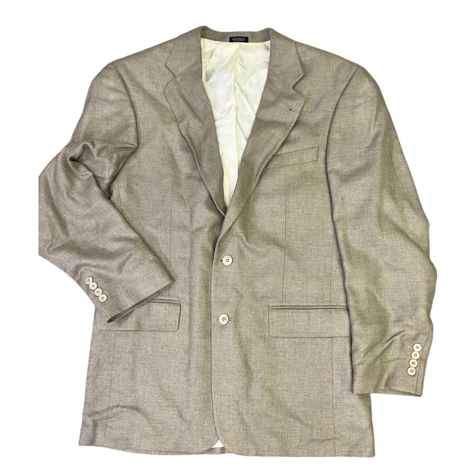 Oscar de la Renta Mens Blazer Wool Beige Tweed Two Button Sport Coat Size 44