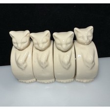 Vintage Napkin Rings Set of 4 Cream White Porcelain Kitty Cat Kitten 3" Tall EUC