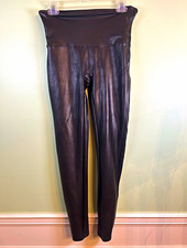 SPANX Women's Black Faux Leather High Rise Ankle Leggings XL Stretch Waist