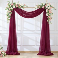2 Panels 60"x26 Ft Burgundy Wedding Arch Draping Fabric Sheer Tulle Curtain