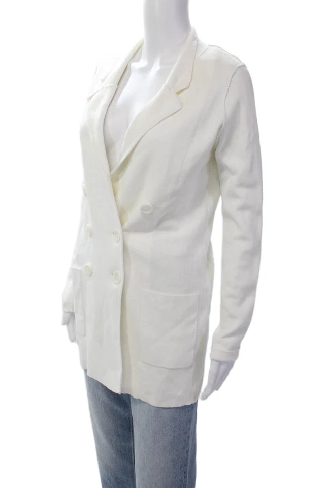 Cardigã feminino algodão por outono cashmere peito duplo abotoado branco tamanho XS - Imagem 2 de 4