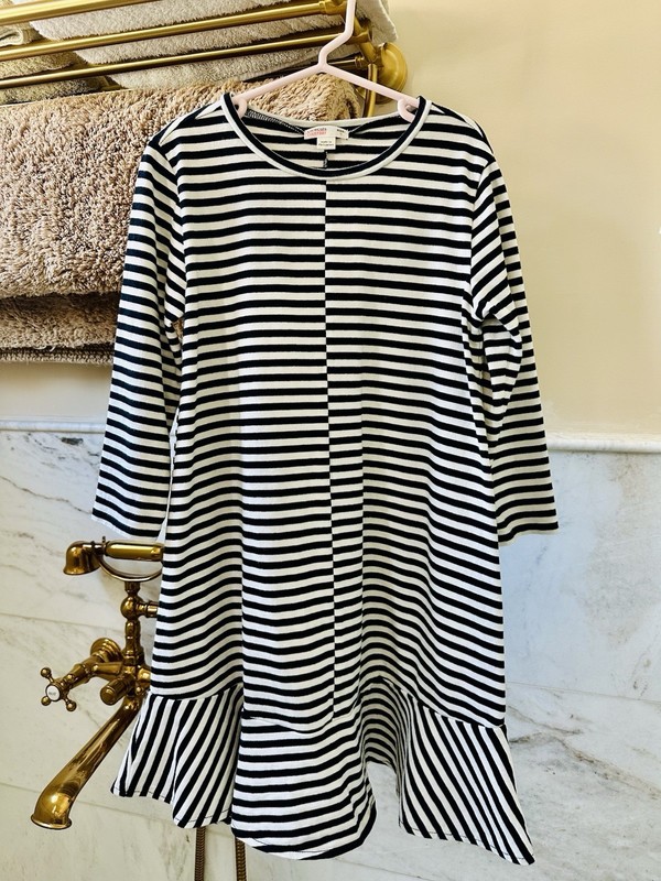 Crewcuts Girls 8 Dress Black White Striped Ruffled Hem Cotton