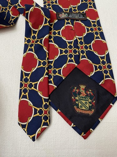 Cravatta Vintage Paolo Gucci Rosso Oro Link Equitazione Horsebit Italia - Foto 4 di 9