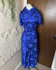 Vintage 1980s Molly Malloy royal blue qipao inspired chinese style dress