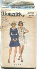 BUTTERICK 3088 MISSES' Flared Button Front Dress SZ 14 UNCUT 1970's