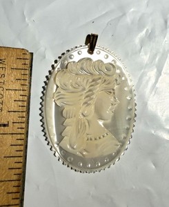 Vintage Hand-Carved Mother of Pearl Cameo Pendant