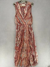 Zimmermann Dress Womens 1 Red Blue Paisley Silk Sleeveless Gathered Layer