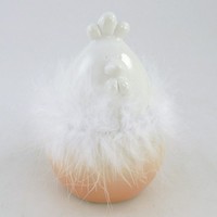 Goldbach Oster Deko Porzellan Huhn Weiß/Apricot Mit Federboa H:9,5 Cm Neu