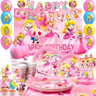 10 Personen Princess Peach Party Set Super Mario Geburtstag Deko Geschirr Ballon