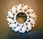 VINTAGE WHITE MILK GLASS BROOCH-1 3/4"-DOMED-LOVELY DESIGN