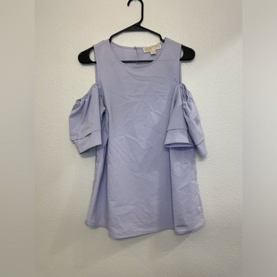 Michael Kors Women s Lavender Ruffle Flounce Cold Shoulder Sleeve Blouse Size M