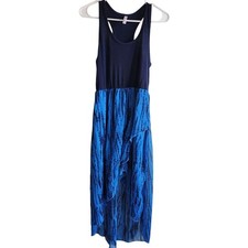 Xhiliration Womens Sz M High Low Maxi Dress Blue Sleeveless Tiedye