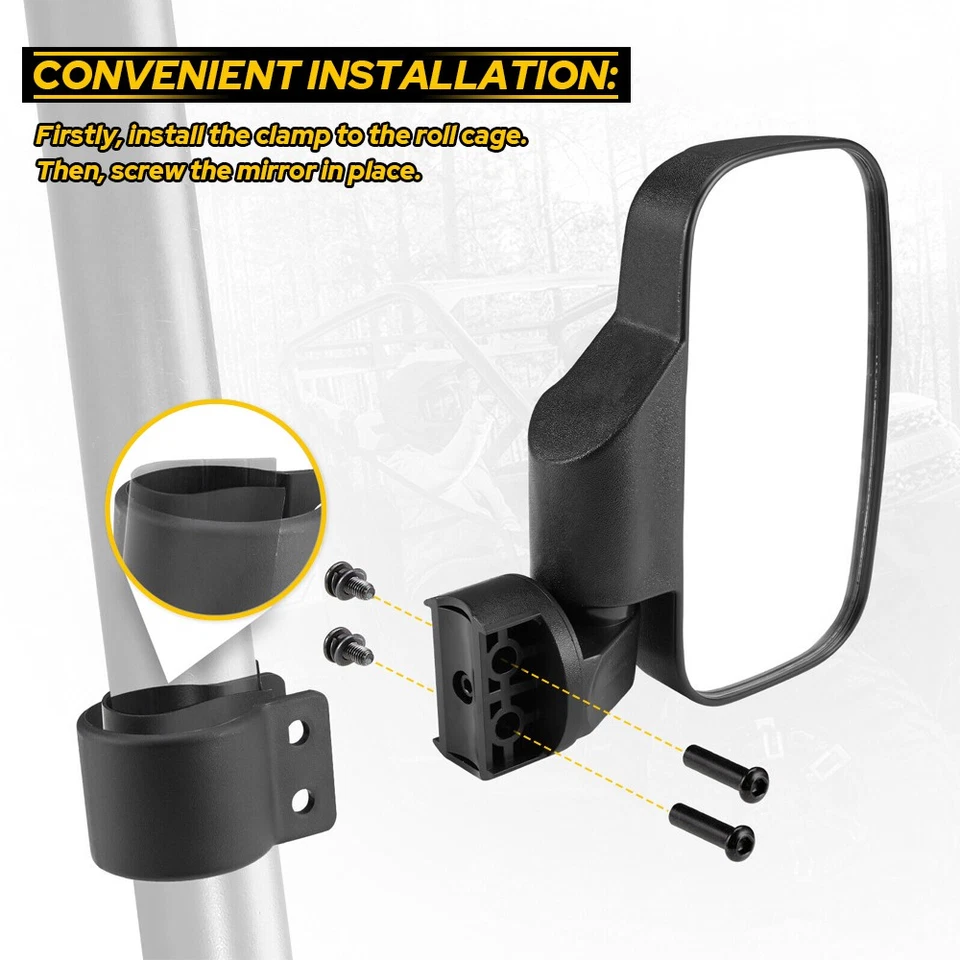 Espejos retrovisores laterales UTV para Can Am Polaris RZR S 900 XP 1000 Kubota de 1,75"-2" Foto 4 de 4