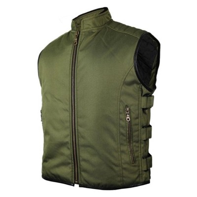 Men's biker vest motorcycle cowl club vest textile vest khaki green racing