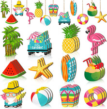 36 Pcs Summer Wood Hanging Ornaments for Tree Mini Tree Decorations Hawaiian Bea