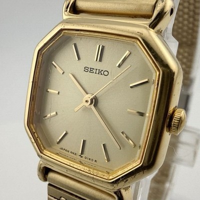 VG] Seiko 4N21-5022 Gold Octagon Quartz Ladies Watch Japan Vintage