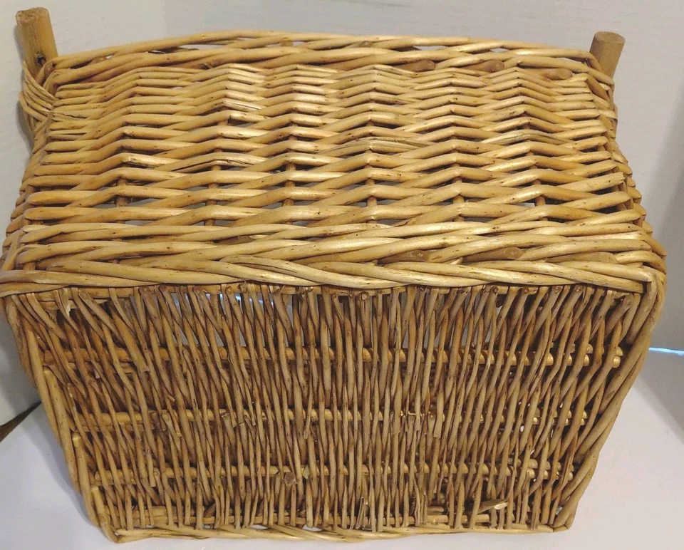 Large Basket Wood Handles Woven Rattan Wicker 15”x11”x8”  - Image 4 of 4