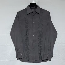 APT 9 Shirt Men’s L Dark Gray Button Up Long Sleeve Collared Floral Pattern