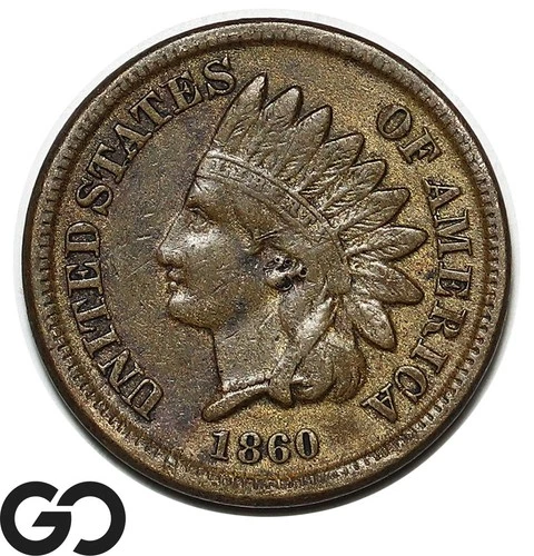 1860 Indian Head Cent Penny, Choice VF+ Scarcer Date