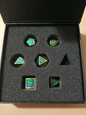 Polyhedral Metal 7Pc Dice Set BlueGreen/Gold; DnD, Roleplaying, FREE SHIPPING