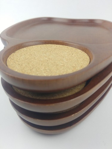 4 Vtg 60's Wooden Snack Sets Plates Hand Carved Hardwood Japan Mid-Century Decor - Picture 11 of 12