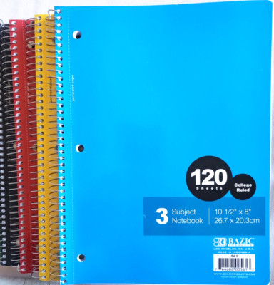Spiral Notebook College Rules 3 Subjects 120 Sheet 