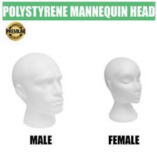 NEW POLYSTYRENE MALE/FEMALE DISPLAY HEAD MANNEQUIN FOR HATS, GLASSES, SCARFS