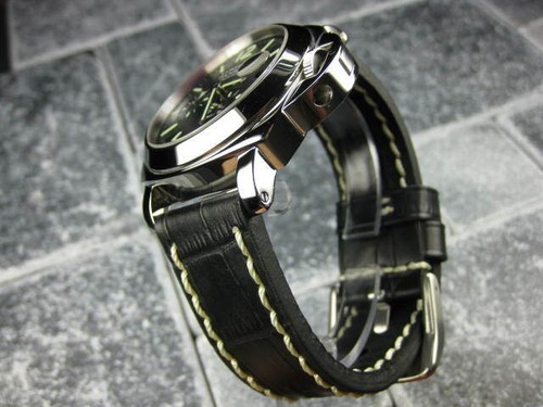 26 mm GRANDE COCODRILO Correa de Cuero Negro Grueso Banda de Reloj Cinturón Punto Blanco PANERAI - Imagen 2 de 11