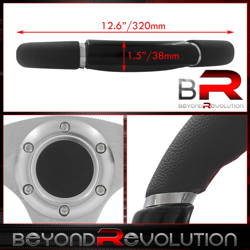 13" JDM 6-Bolt PVC Black Handle Aluminum Racing Steering Wheel +Red Dual Buttons - Image 2 of 4