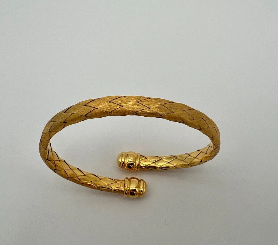 Brazalete Veronese 925 Italia Chapado en Oro Tejido Trenza Envolvente - 8.5" Foto 3 de 4