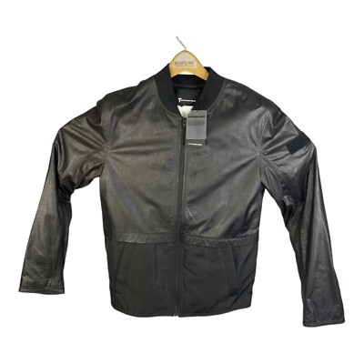 NWT T Alexander Wang Black Lambskin Leather Polyester Full Zip Bomber Jacket S