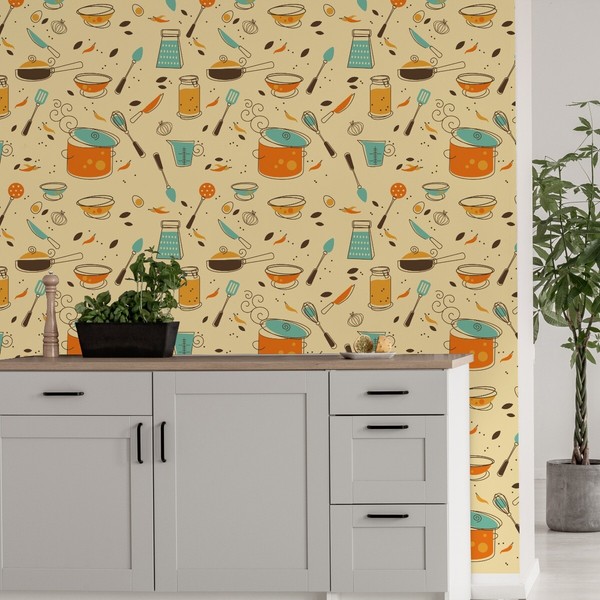 10M Vlies Tapeten Rollen Esszimmer KüChe TöPfe Pfannen Besteck Kochen Xxl 3908-image
