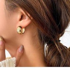 Small Chunky Thick Hoop Earrings Gold Hoops Huggie Earrings 14K Gold Plated Gift