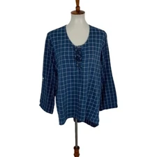 Wanderlux Womens Small Blue Long Sleeve Blouse Boho Lightweight